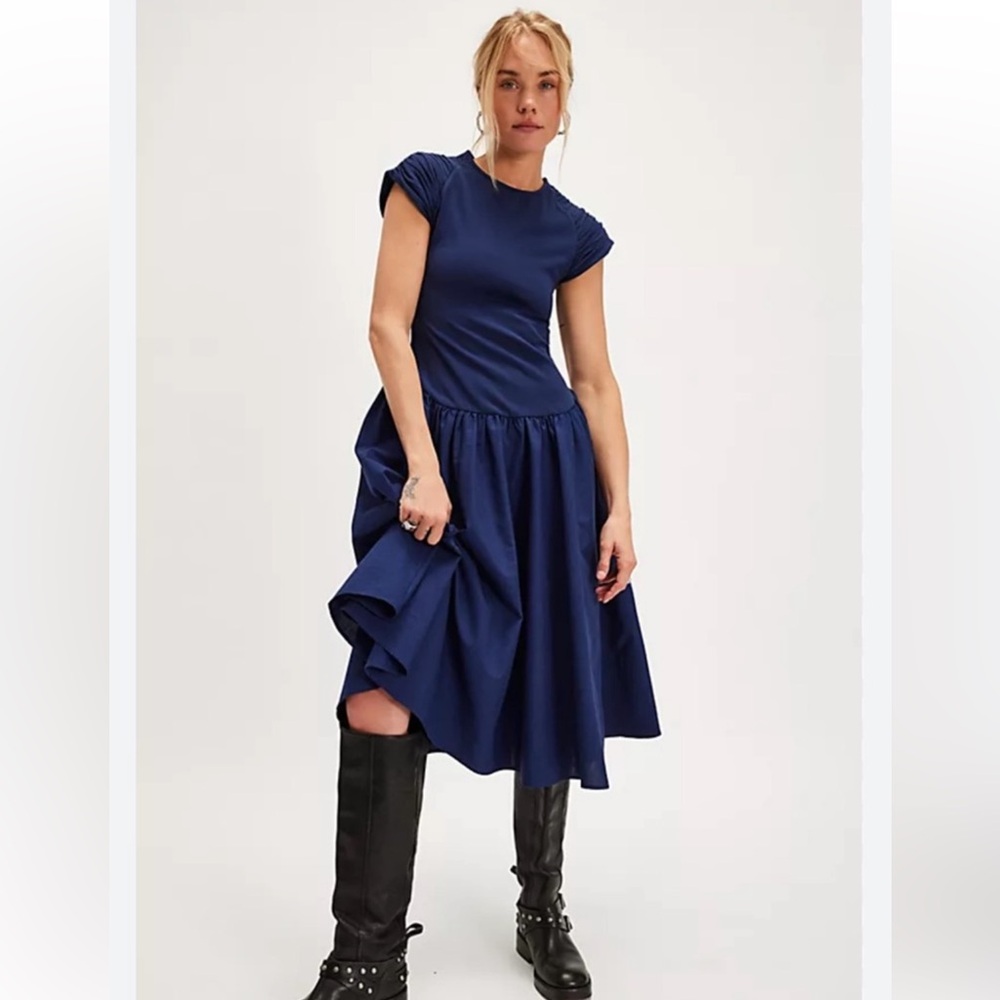 NWOT Free People Afternoon Elegance Midi Dress in Indigo Pura Size Med $148 MSRP - Picture 9 of 9